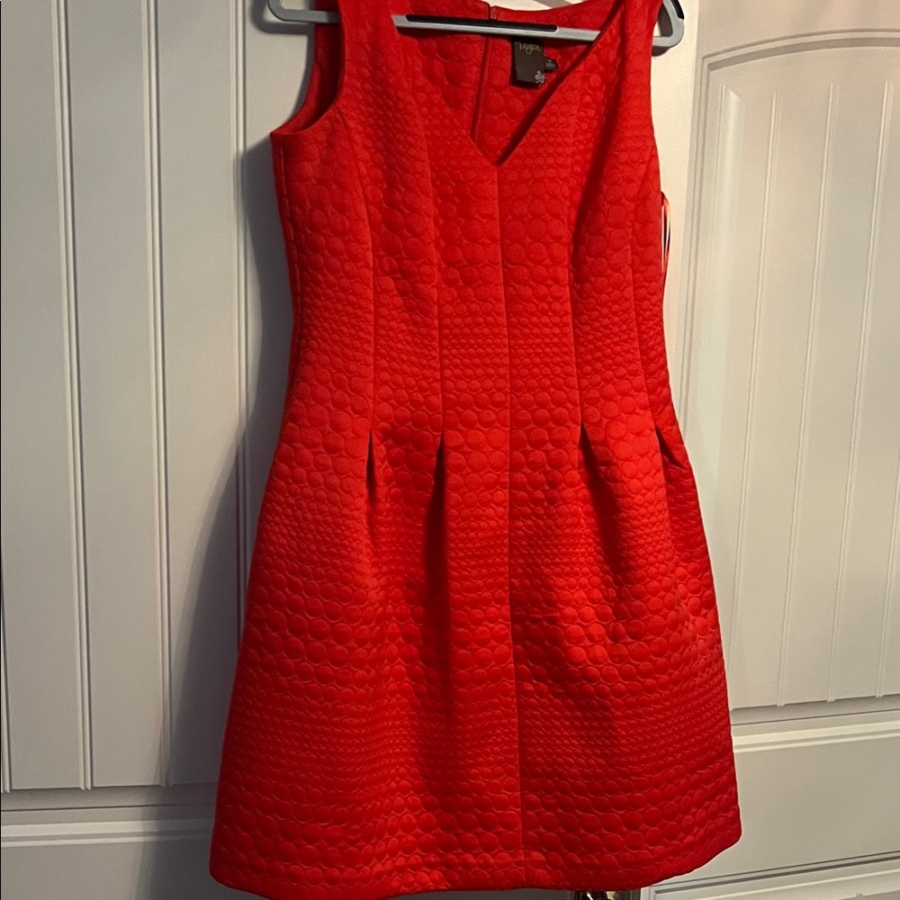 Taylor Orange Scuba Laquered Textured Dress